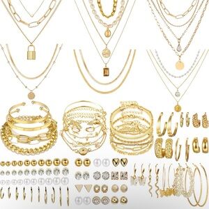 69 Piece Elegant Gold or Rose Gold Jewelry Set for Women